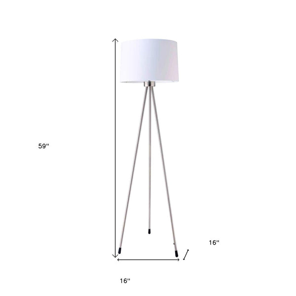 HomeRoots 59" Tripod Floor Lamp with Drum Shade - Modern Design for Living Rooms, Bedrooms, or Offices White 431786