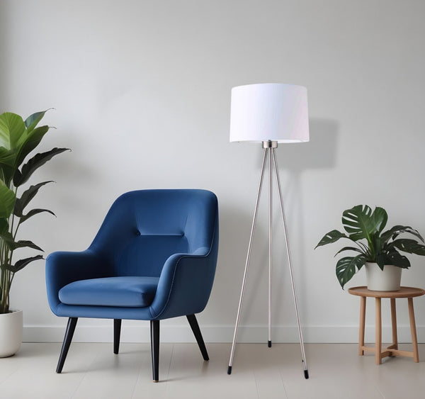 HomeRoots 59" Tripod Floor Lamp with Drum Shade - Modern Design for Living Rooms, Bedrooms, or Offices White 431786