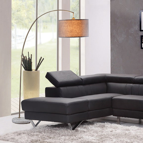 Homeroots 86" Beige And Antique Gold Arched Floor Lamp With Gray Drum Shade  Metal 431789