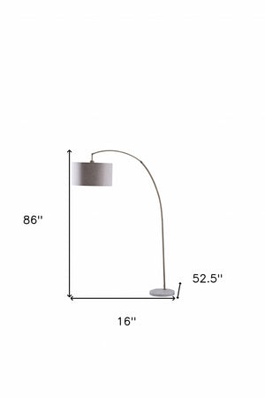 Homeroots 86" Beige And Antique Gold Arched Floor Lamp With Gray Drum Shade  Metal 431789