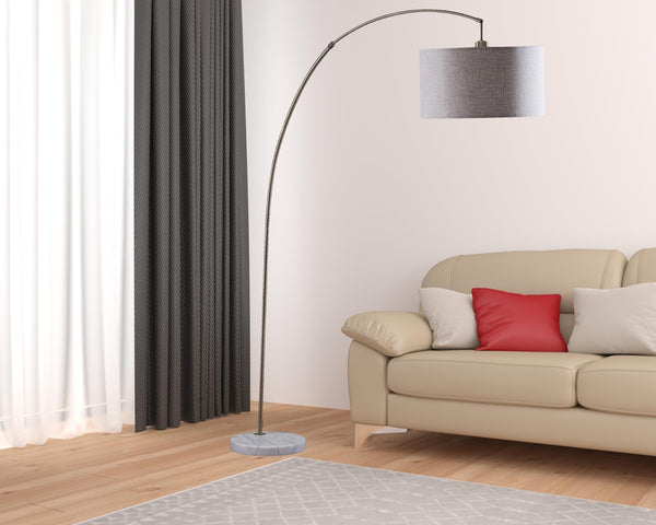 Homeroots 86" Beige And Antique Gold Arched Floor Lamp With Gray Drum Shade  Metal 431789