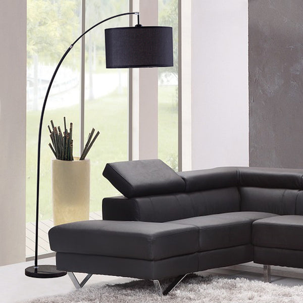 Homeroots 86" Sleek Black Arc Floor Lamp With Black Drum Shade  Metal 431790