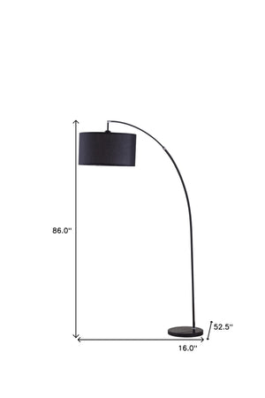Homeroots 86" Sleek Black Arc Floor Lamp With Black Drum Shade  Metal 431790