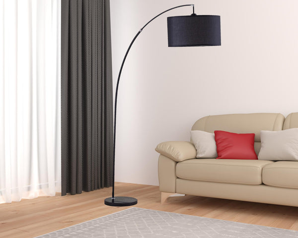 Homeroots 86" Sleek Black Arc Floor Lamp With Black Drum Shade  Metal 431790