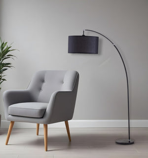 HomeRoots 86" Black Metal Arc Floor Lamp - Stylish Drum Shade for Ambient Lighting in Living Spaces & Offices 431790