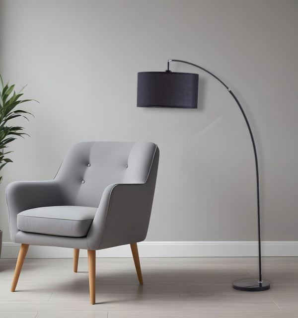 HomeRoots 86" Black Metal Arc Floor Lamp - Stylish Drum Shade for Ambient Lighting in Living Spaces & Offices 431790