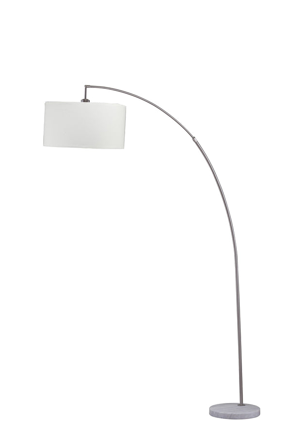 Homeroots 86" White And Silver Arc Floor Lamp With White Drum Shade  Metal 431791