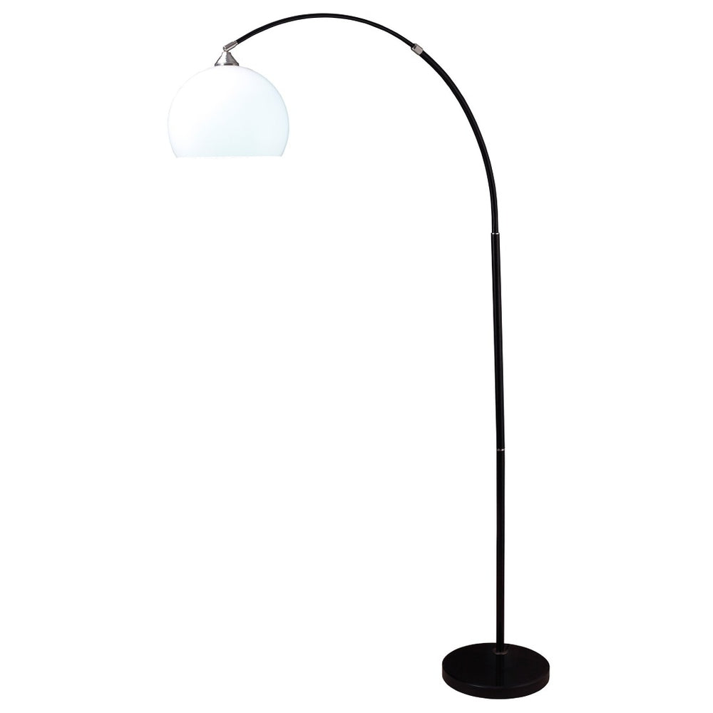 HomeRoots 76" Black Arc Floor Lamp - Elegant White Dome Shade for Cozy Lighting in Living Rooms & Offices 431792
