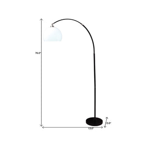 HomeRoots 76" Black Arc Floor Lamp - Elegant White Dome Shade for Cozy Lighting in Living Rooms & Offices 431792