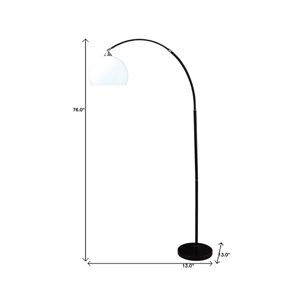 HomeRoots 76" Black Arc Floor Lamp - Elegant White Dome Shade for Cozy Lighting in Living Rooms & Offices 431792