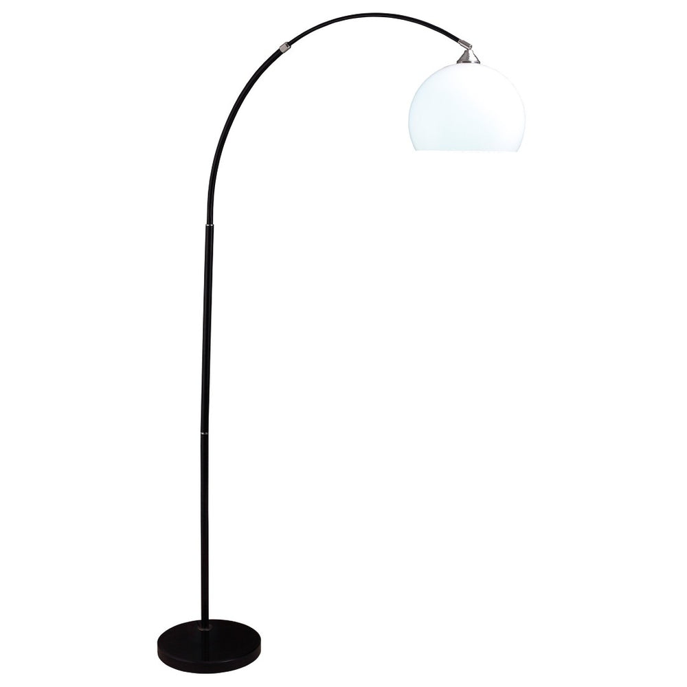 HomeRoots 76" Black Arc Floor Lamp - Elegant White Dome Shade for Cozy Lighting in Living Rooms & Offices 431792