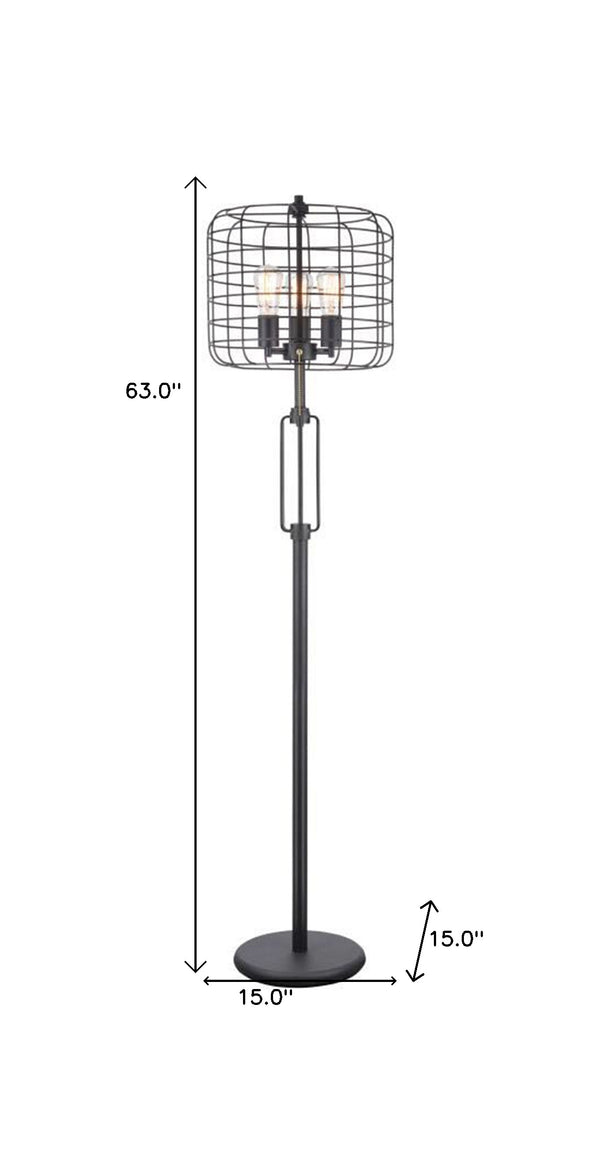Homeroots 63" Black Three Lights Novelty Floor Lamp With Black Novelty Shade  Metal 431798