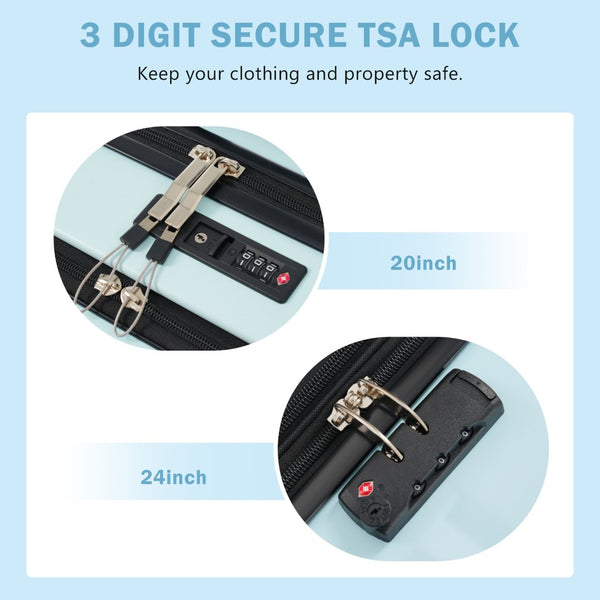 English Elm Front Access Hardside 3 Piece Travel Set with Usb Port Spinner Wheels and Tsa Lock Light Blue N732P326130N
