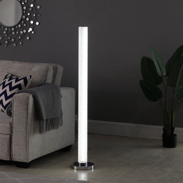 HomeRoots 49" Modern White Metal LED Column Floor Lamp with Clear Acrylic Shade for Home & Office Decor 431802