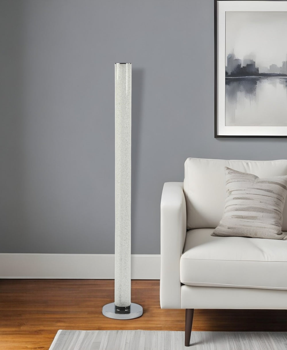 HomeRoots 49" Modern White Metal LED Column Floor Lamp with Clear Acrylic Shade for Home & Office Decor 431802