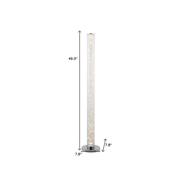 Homeroots 49" Steel Led Column Floor Lamp With Clear Drum Shade  Metal 431803