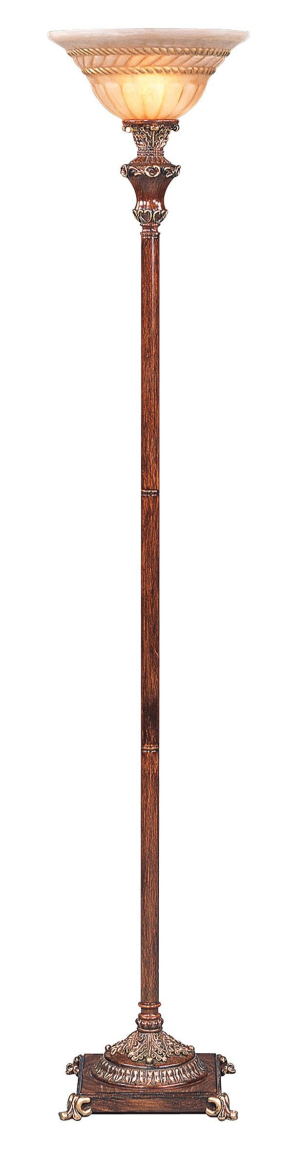 Homeroots 69" Brown Faux Wood Torchiere Floor Lamp With Brown Stained Glass Bell Shade  Metal 431805