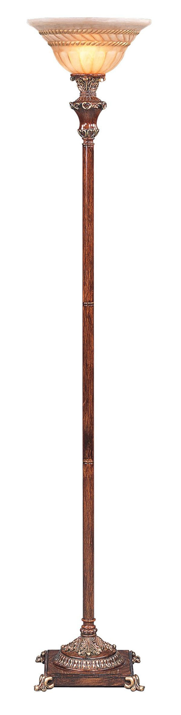 Homeroots 69" Brown Faux Wood Torchiere Floor Lamp With Brown Stained Glass Bell Shade  Metal 431805