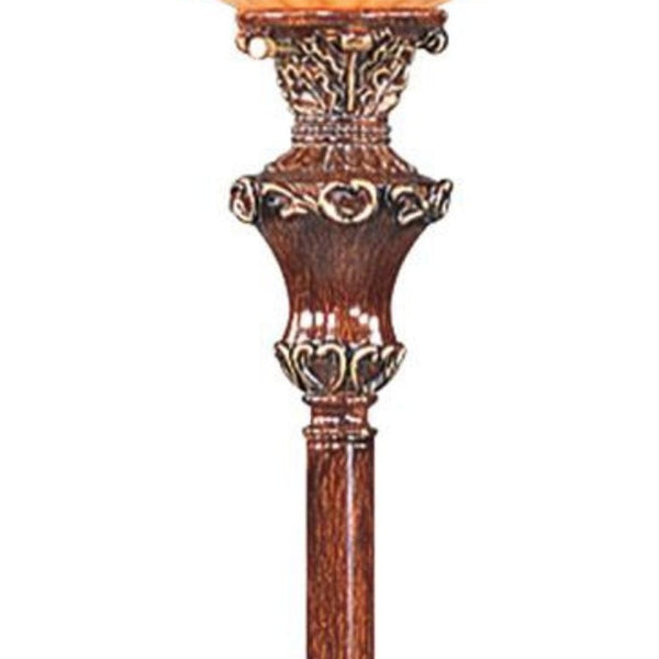 Homeroots 69" Brown Faux Wood Torchiere Floor Lamp With Brown Stained Glass Bell Shade  Metal 431805