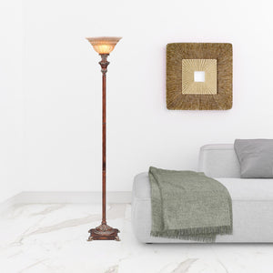 Homeroots 69" Brown Faux Wood Torchiere Floor Lamp With Brown Stained Glass Bell Shade  Metal 431805