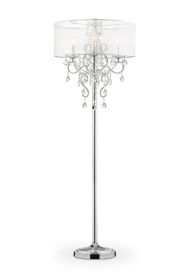 HomeRoots 63" Silver Candelabra Floor Lamp - Elegant White Drum Shade for Modern Living Room & Bedroom Décor 431809