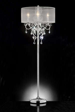 HomeRoots 63" Silver Candelabra Floor Lamp - Elegant White Drum Shade for Modern Living Room & Bedroom Décor 431809