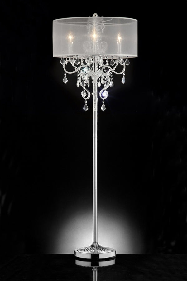 HomeRoots 63" Silver Candelabra Floor Lamp - Elegant White Drum Shade for Modern Living Room & Bedroom Décor 431809