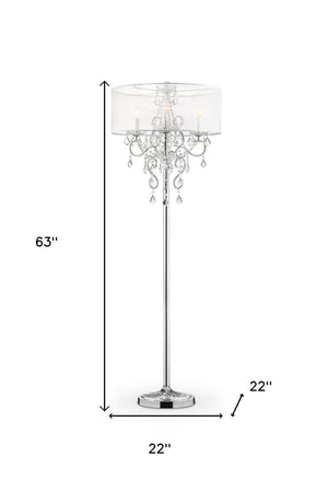 HomeRoots 63" Silver Candelabra Floor Lamp - Elegant White Drum Shade for Modern Living Room & Bedroom Décor 431809
