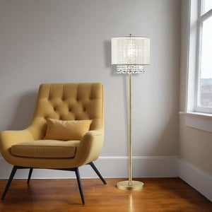 Homeroots 65" Gold Novelty Floor Lamp With White Drum Shade  Metal 431810