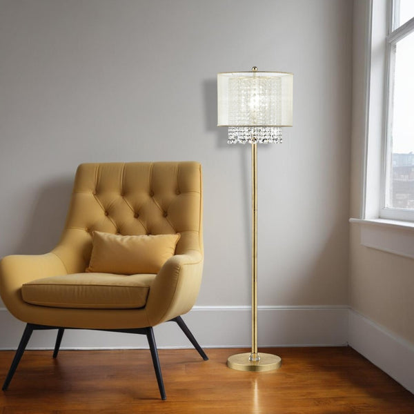 Homeroots 65" Gold Novelty Floor Lamp With White Drum Shade  Metal 431810