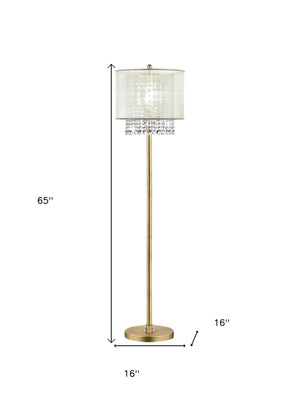 Homeroots 65" Gold Novelty Floor Lamp With White Drum Shade  Metal 431810