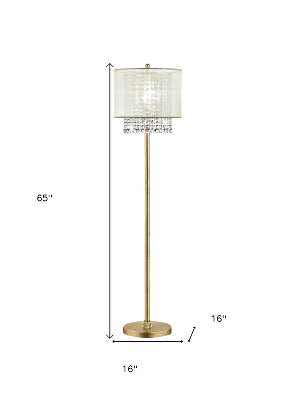 Homeroots 65" Gold Novelty Floor Lamp With White Drum Shade  Metal 431810