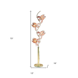 Homeroots 73" Gold Four Light Floral Floor Lamp With Pink Glass Shades  Metal 431813