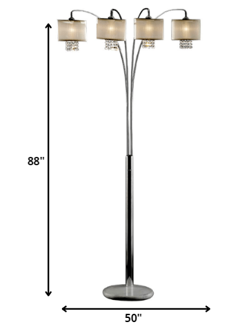 Homeroots 88" Steel Four Light Arched Floor Lamp With Silver Drum Shade  Metal 431818