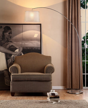 Homeroots 85" Steel Adjustable Arched Floor Lamp With White Drum Shade  Metal 431821