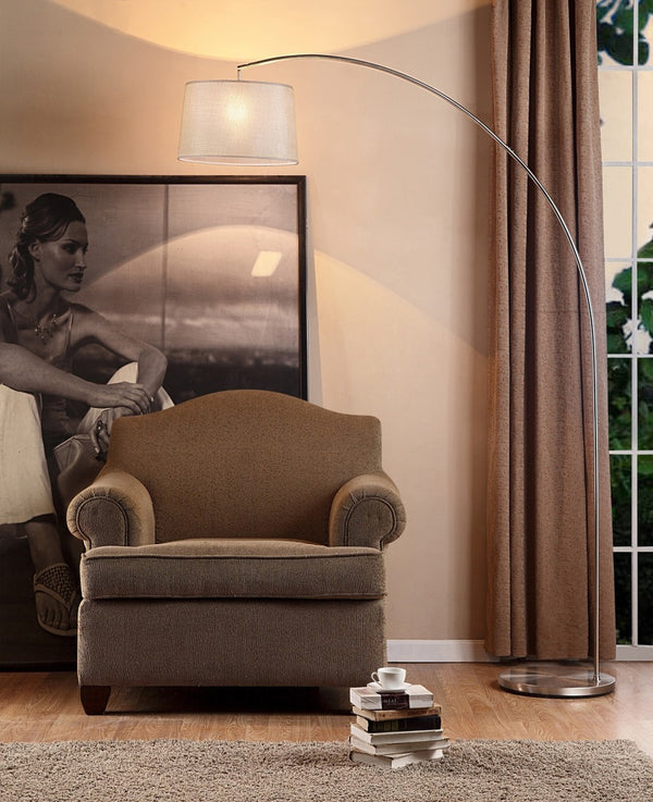 Homeroots 85" Steel Adjustable Arched Floor Lamp With White Drum Shade  Metal 431821