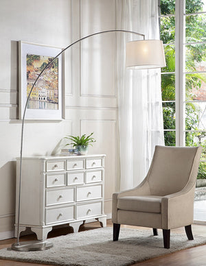 Homeroots 85" White Adjustable Arched Floor Lamp With White Drum Shade Silver Metal 431822