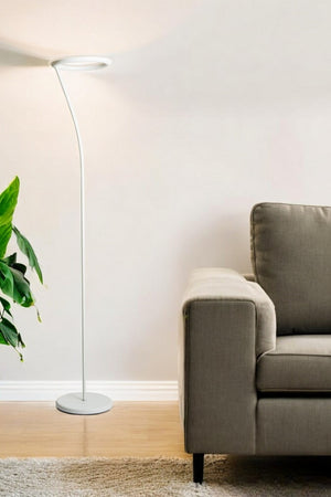 HomeRoots 73" White LED Torchiere Floor Lamp - Modern Uplight Illumination for Living Room & Home Office Style Matte White 431826