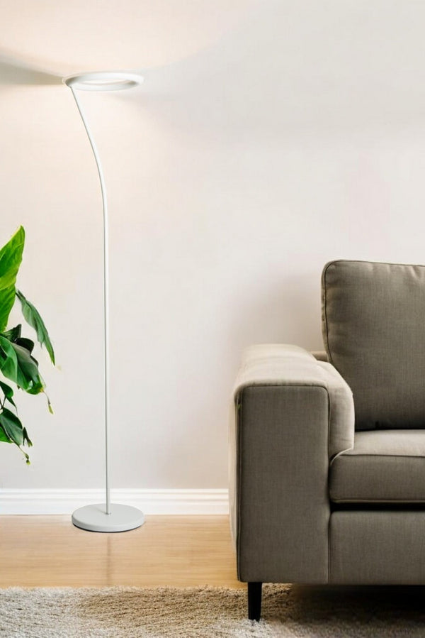 HomeRoots 73" White LED Torchiere Floor Lamp - Modern Uplight Illumination for Living Room & Home Office Style Matte White 431826