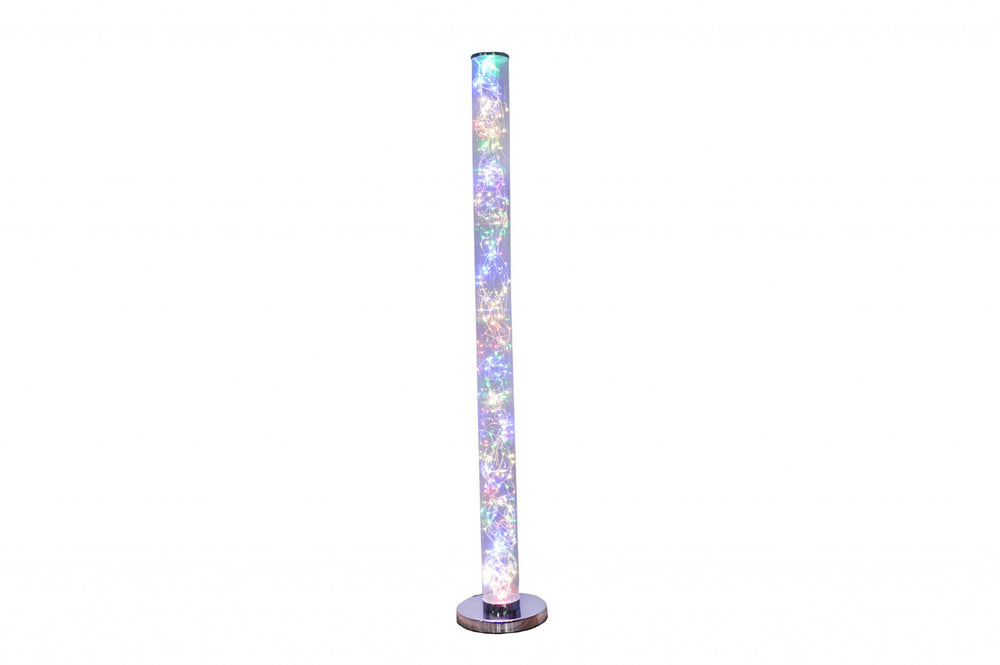 HomeRoots 49" Modern Silver LED Column Floor Lamp with Clear Acrylic Shade - Stylish Lighting for Any Space 431842
