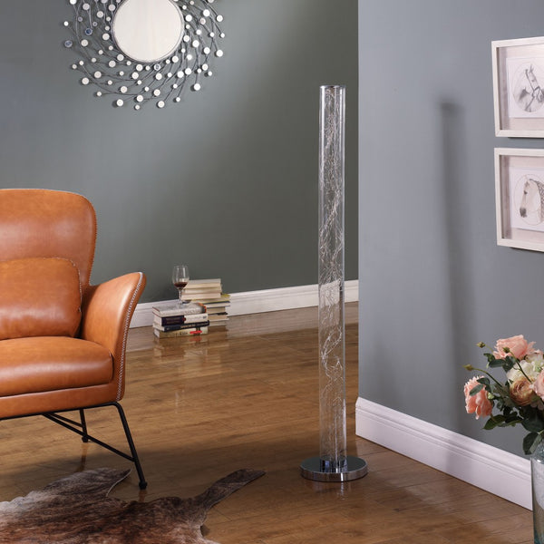 Homeroots 49" Steel Led Column Floor Lamp With Clear Drum Shade  Metal 431842