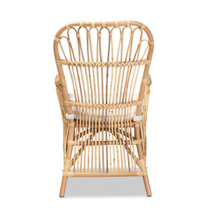 English Elm Modern Handmade Rattan Armchair with Spindle Back and Foam Cushion for Boho Living B2750P470029