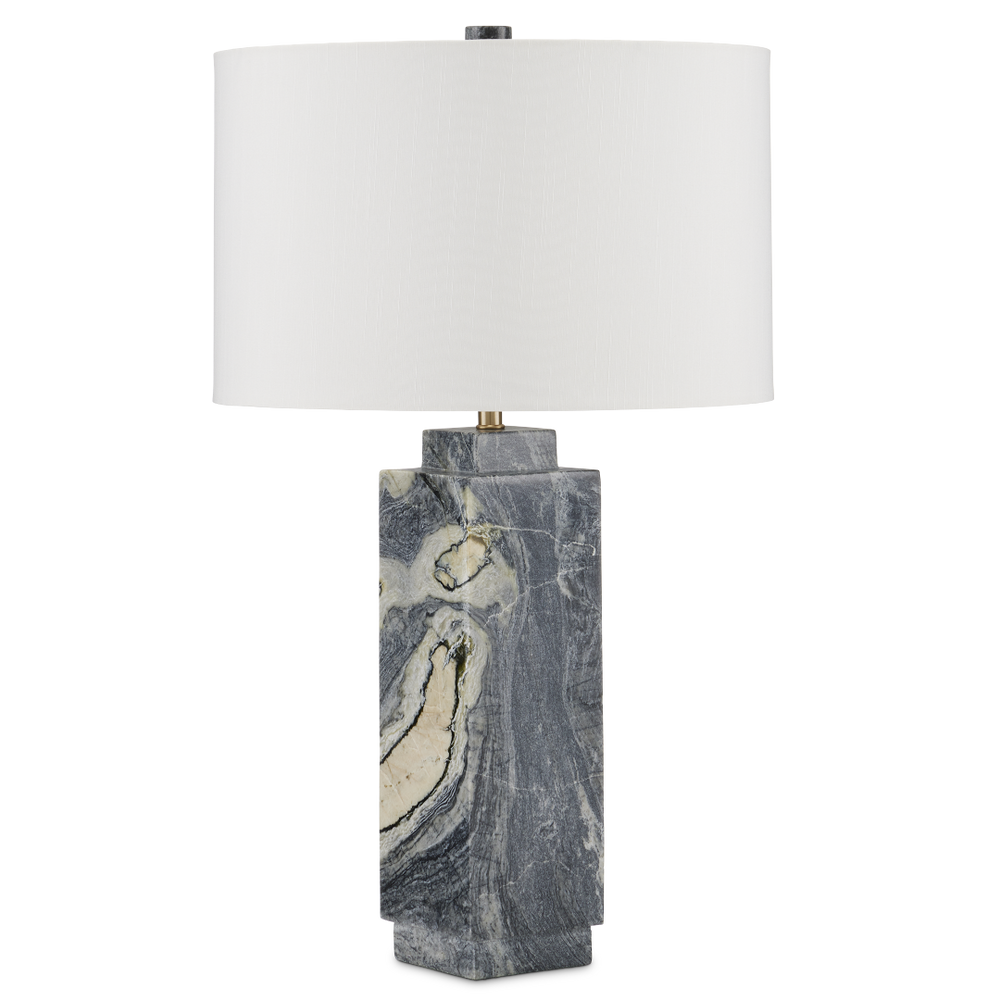 Ashlar Jade Marble Table Lamp – Unique Natural Stone Design with Off-White Shade & Brass Finish