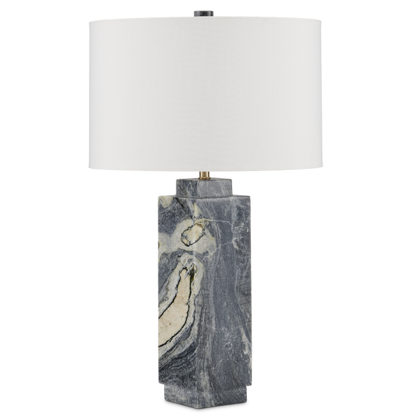 Ashlar Jade Marble Table Lamp – Unique Natural Stone Design with Off-White Shade & Brass Finish