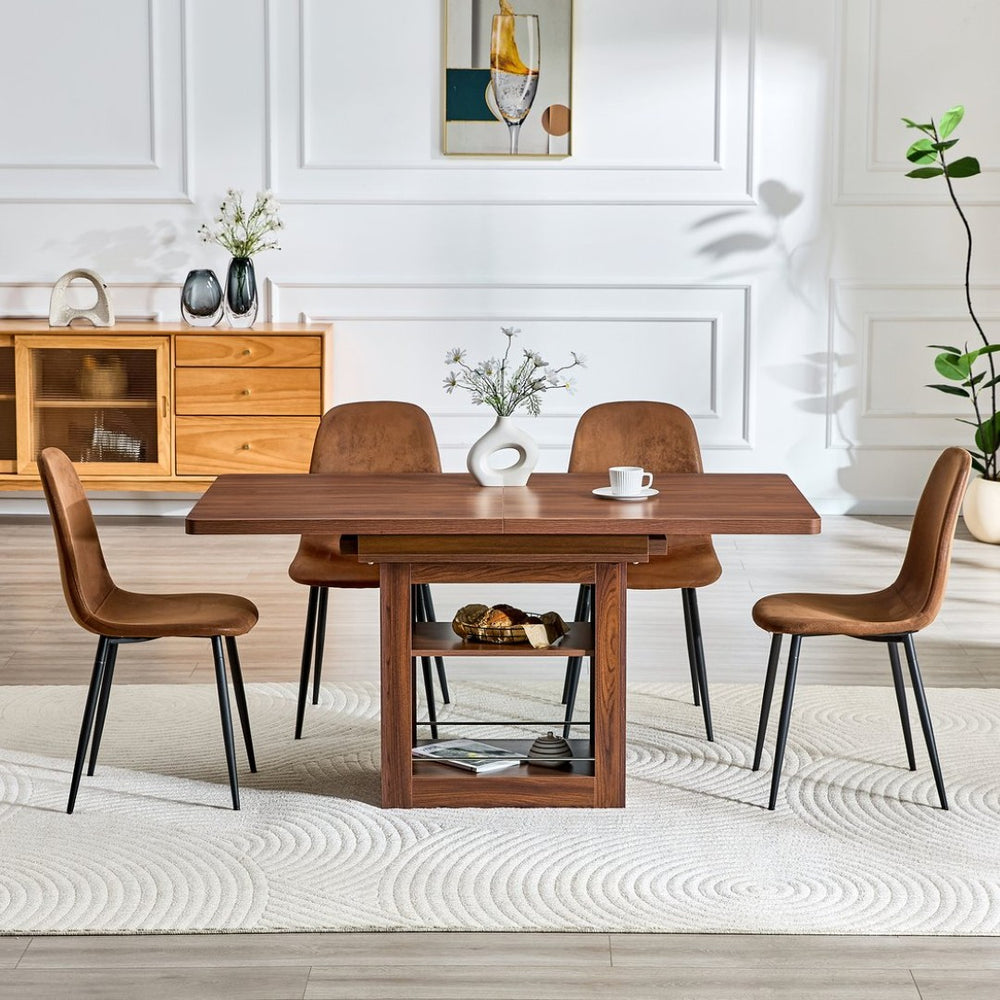 English Elm Expandable Walnut Mdf Dining Set with Storage Base and Four Techno-fabric Chairs W1151S04709