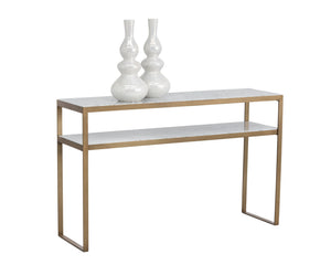 Sunpan Evert Modern Marble Console Table with Antique Brass Frame – Unique Italian Design for Elegance