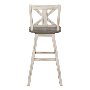 English Elm Pub Height Swivel Chairs Set Of 2 - Distressed Gray & White X-Back Design, Perfect For Home Bars! B011P194916-GIGA