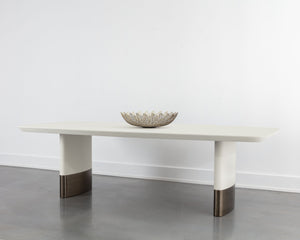 Sunpan Calida 98" Dining Table - Stylish Cream Faux Leather with Gold Stainless Steel Base for Elegance