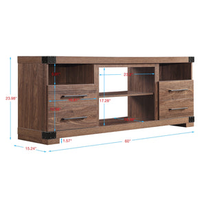 English Elm Richmond 60" TV Stand with Steel Corner Plates, Full-Extension Drawers & Cable Management in Textured Finish Brown B365P398321