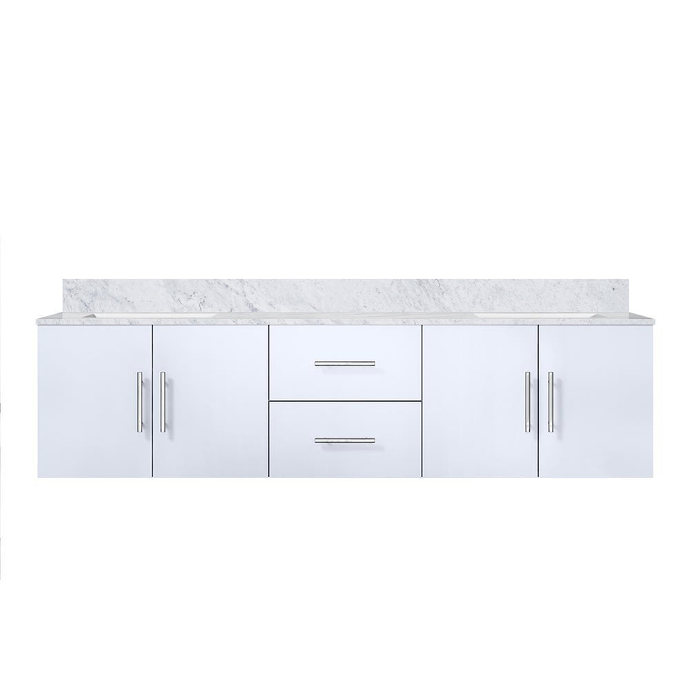 English Elm Glossy 72" Double Bath Vanity in White with Carrara Marble Top, Solid Wood, Soft-Close Drawers B2731P258521